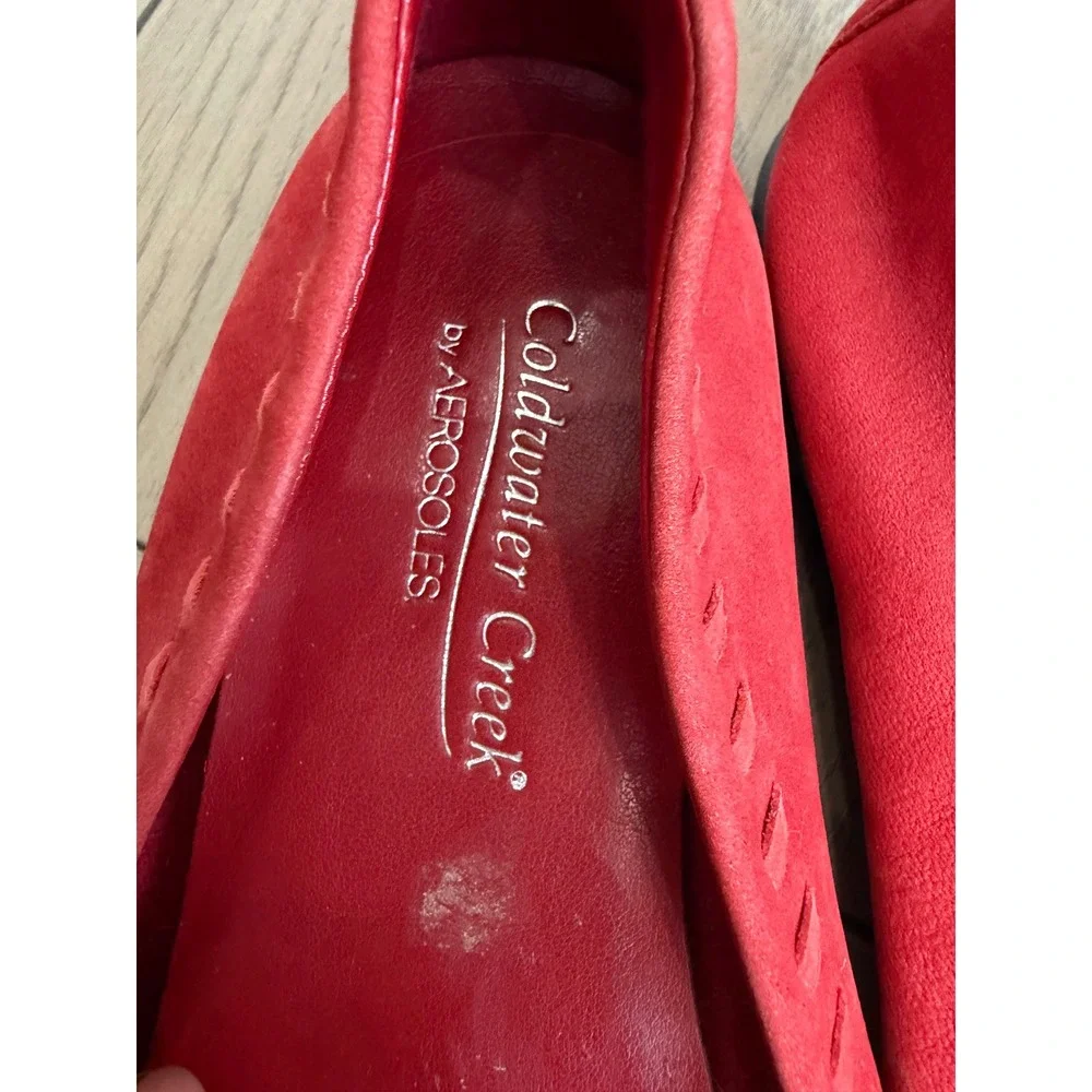 Coldwater Creek by Aerosoles Red Suede Ballet Flats Bow Tassel Slip On Shoes 6